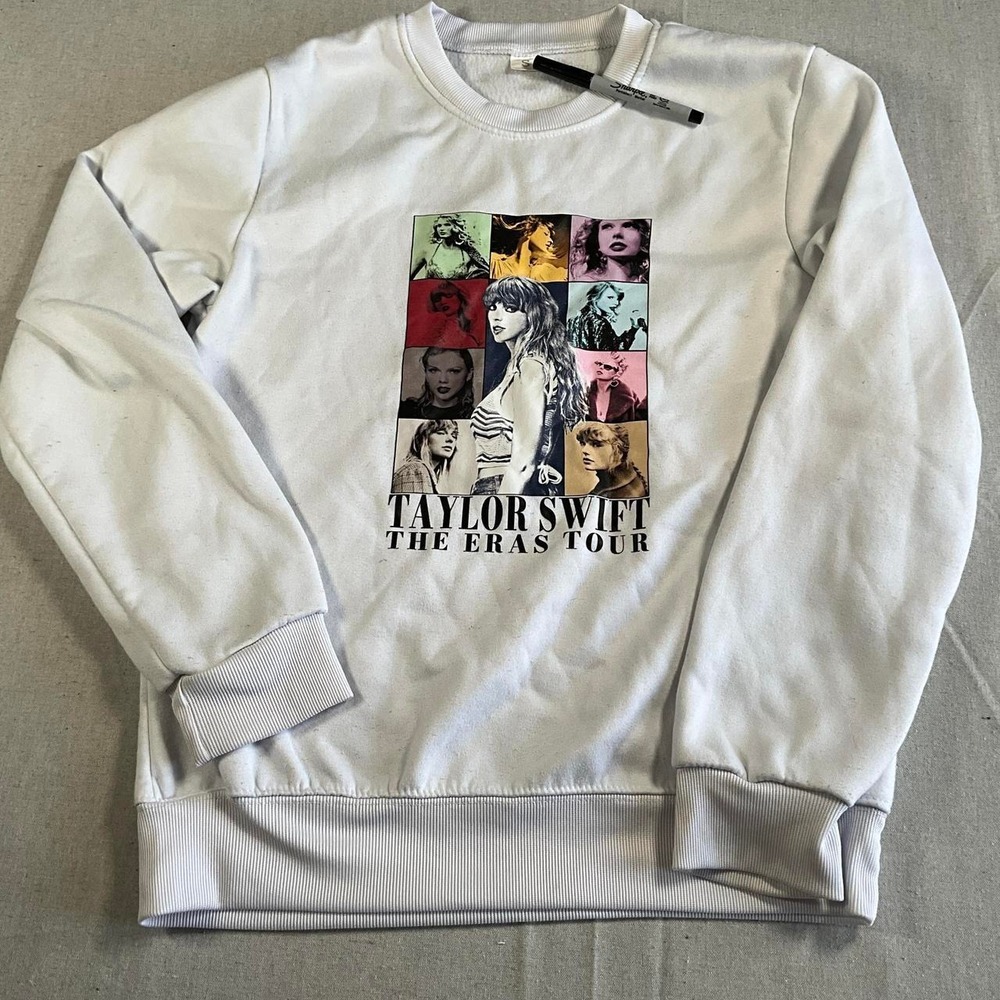 Womens Taylor Swift The Eras Tour White Graphic Sweatshirt (Small)